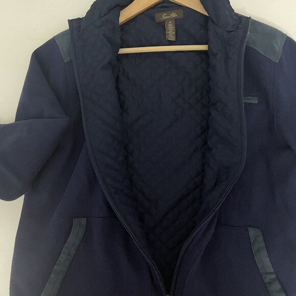 Tasso Elba Size M Mens Navy Blue Elbow Patch Faux-Suede Trim Knit Sweater Jacket - Picture 9 of 12